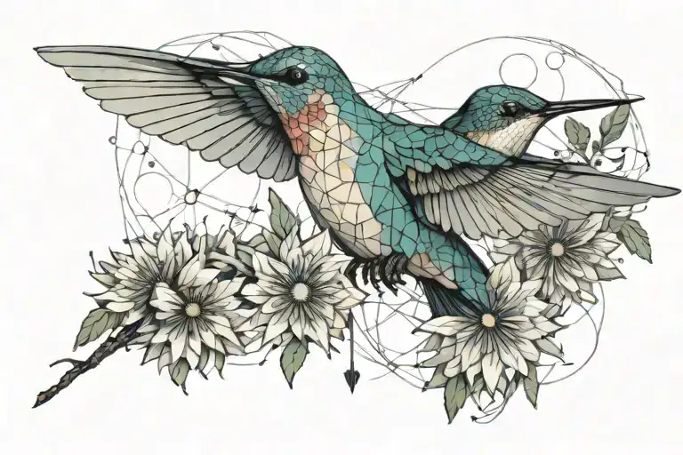 Hummingbird And Dandelions Intertwined