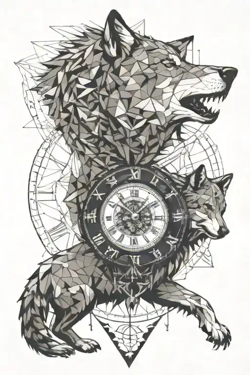Grey Wolf And Clock