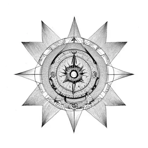 A Red Rose With A Lyre On A Compass