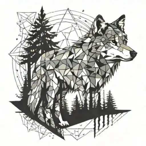 Wolf In A Forest With A Nebulae Background