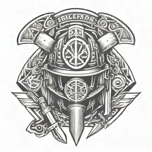 Firefighter Axes With Firefighter Helmet On Top Part