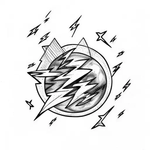 Moon With Lightning Bolts