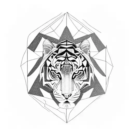 Geometric Tiger Inside A Triangle Outline