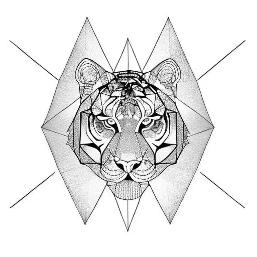 Geometric Tiger Inside A Single Triangle Outline
