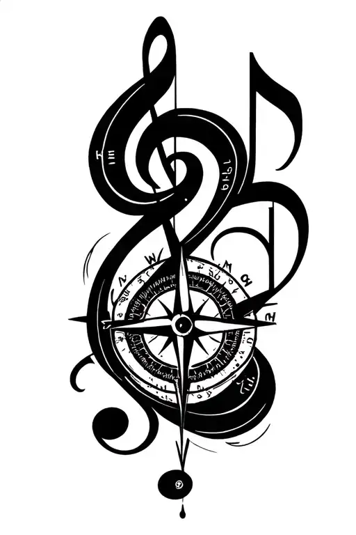 Compass Sign On Musical Notes