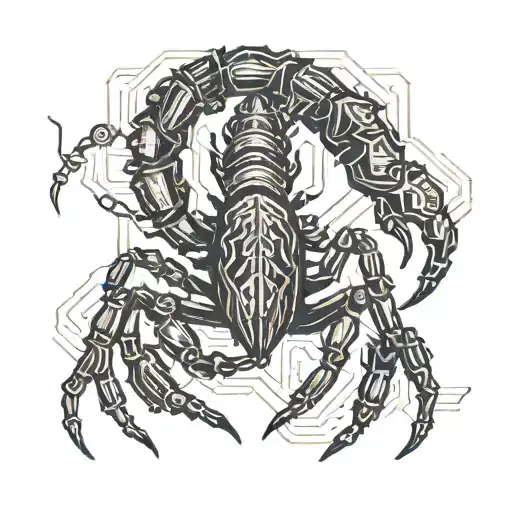 A Minimalist Design Of A Scorpion Made Up Of Lines Of Code Intertwined With A Computer Circuit Board