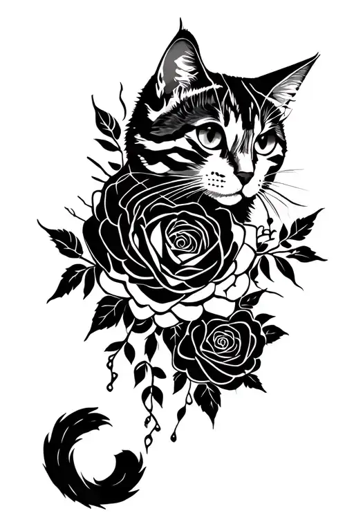 Cat Spiderwebs Roses Surrounding