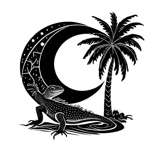 Gecko And Palm Tree And Moon