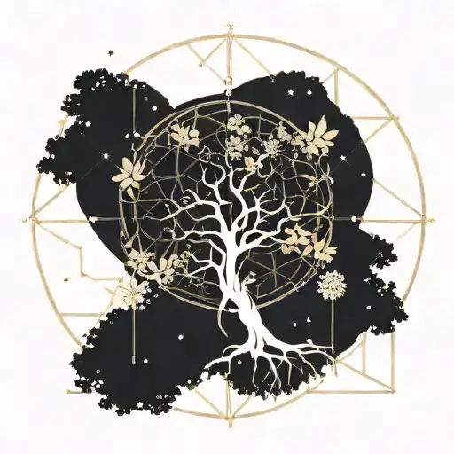 Tree If Life With Flower Of Life Arch Way And Bootes Constellation