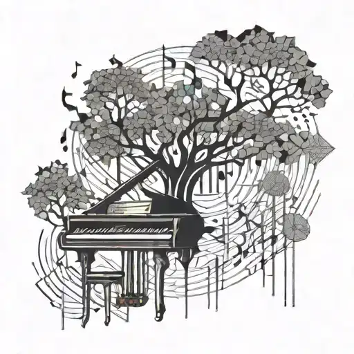 Trees With Music Notes And Piano Keys