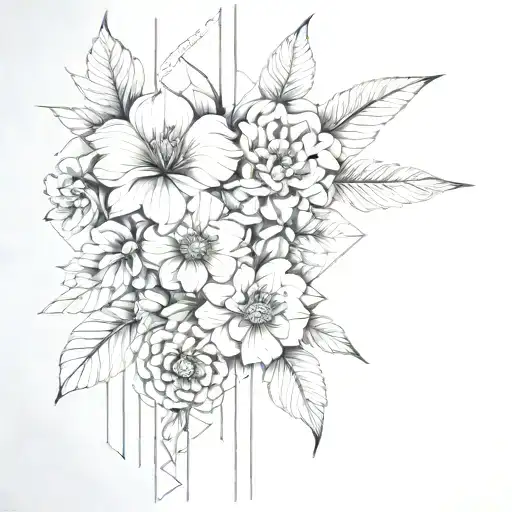 Realism Flowers With Architectural Lines And Patterns