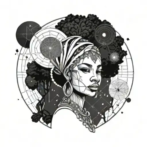 Nigerian Princess With Solar System And Tree In The Back Ground
