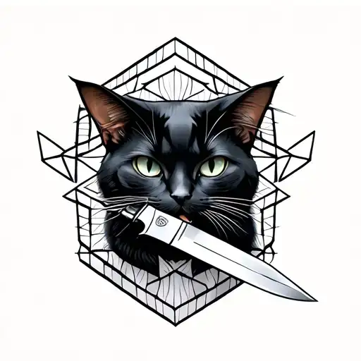 Black Cat With Knife In Mouth