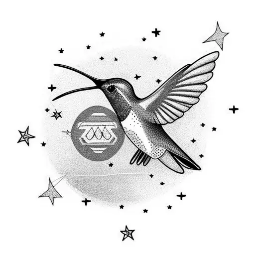 Hummingbird Lines Dots Stars Fly Wings