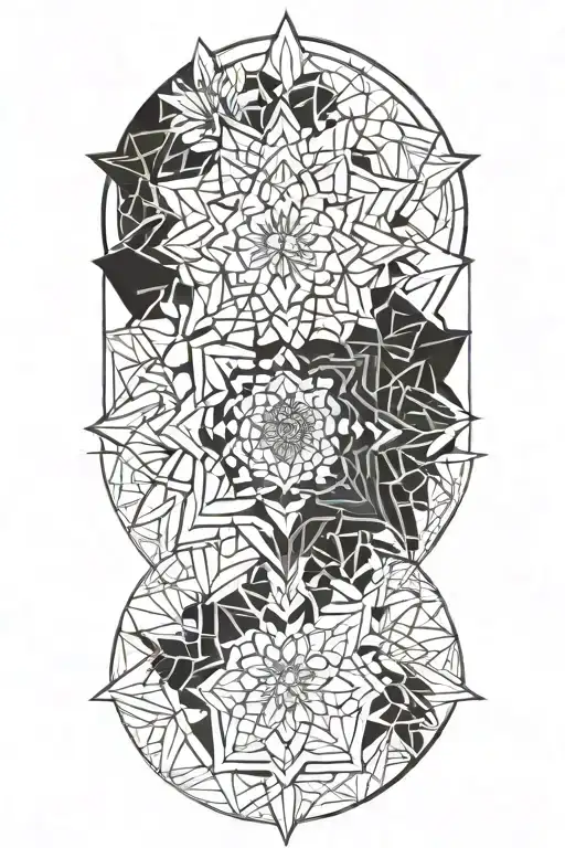 Geometric Mandala Incorporating Flowers Growing