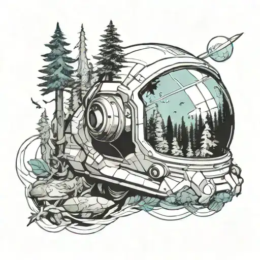 Astronaut Floating In A Forest Landscape And Underwater World Is Reflected On This Helmet