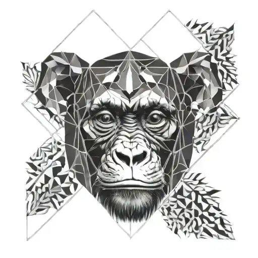 Female Bonobo Face Half Real Half Geometric
