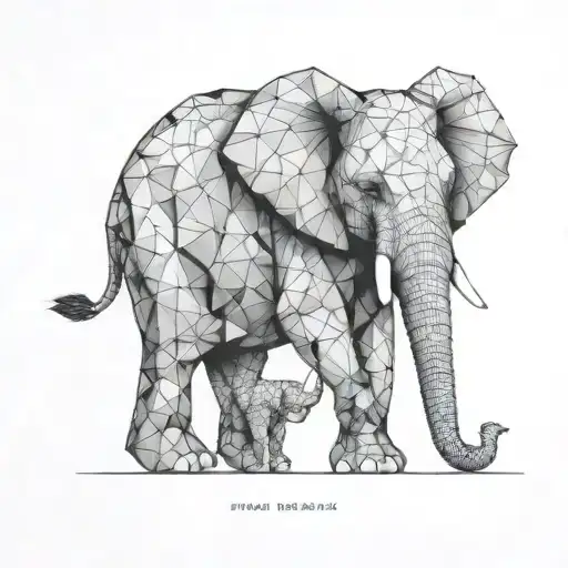 Elephant Calf Small Rabbit Geometry Love Family Space Child