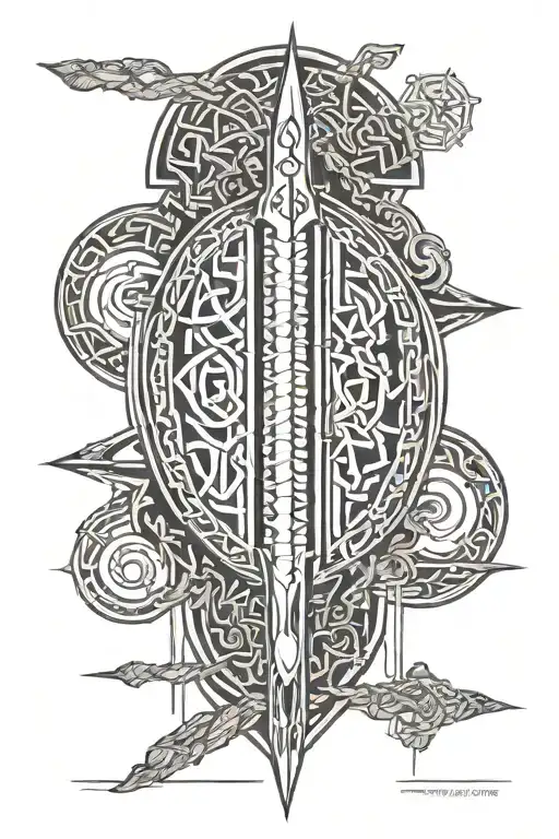Celtic Ogham With Design Featuring A Spear