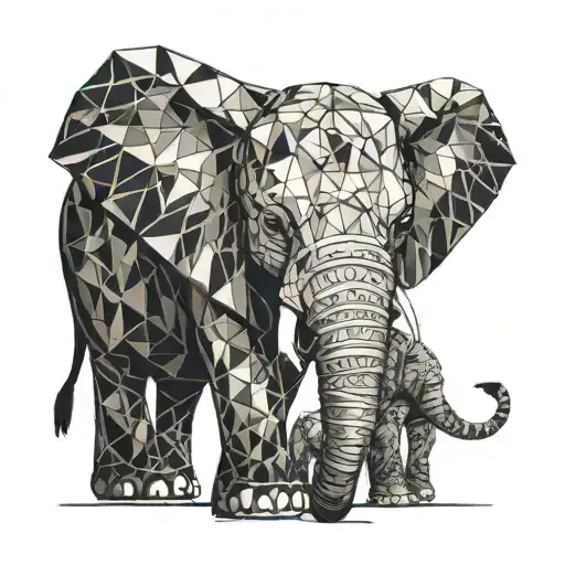 Elephant Calf Small Rabbit Geometry Love Family Space Child