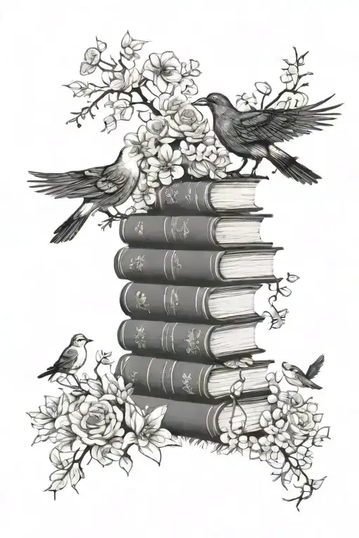 Spooky Books Surrounded By Flowers With Birds