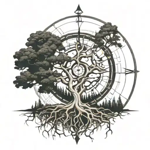 A Tree With Roots That Make A Compass