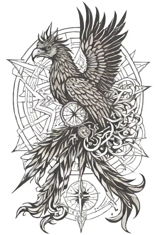 Phoenix Rising From The Ashes And Broken Compass