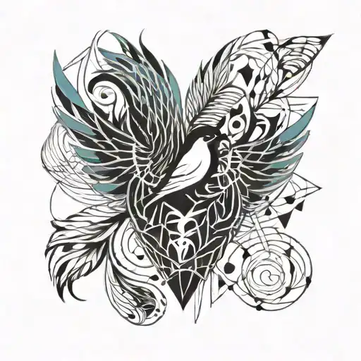 Heart Made Of Bird Wings In Geometric Style