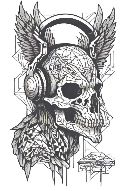 Raven Skull Wearing Headphones Listening Rock Music