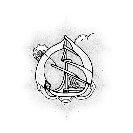 Small Ship With An Anchor Leaving Down