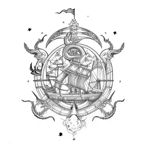 Pirateship With Dragon With Skulls With Evil