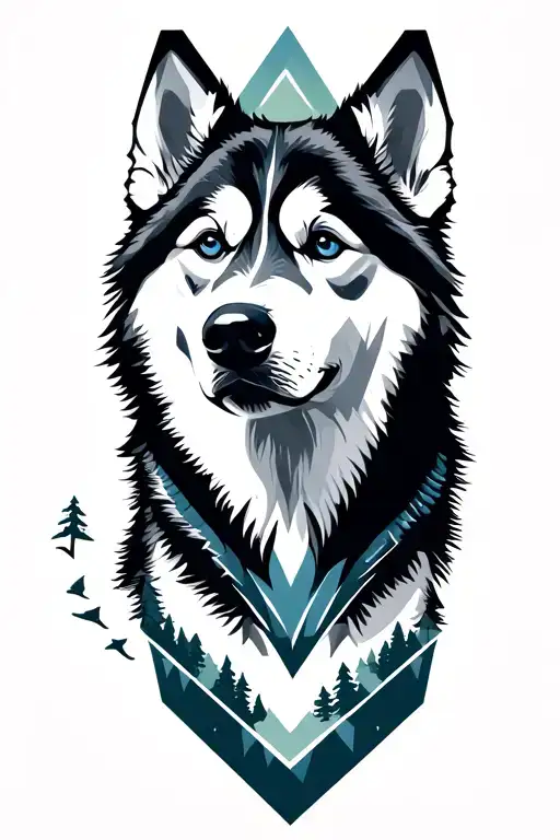 Husky With Forest Landscape