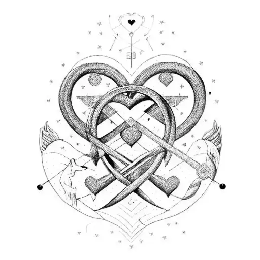 Symbol Of Sagittarius And Aquarius Intertwined And A Heart With The Number 3000