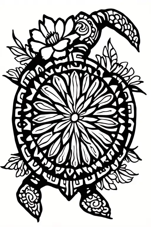 Maori Turtle With Flowers Going