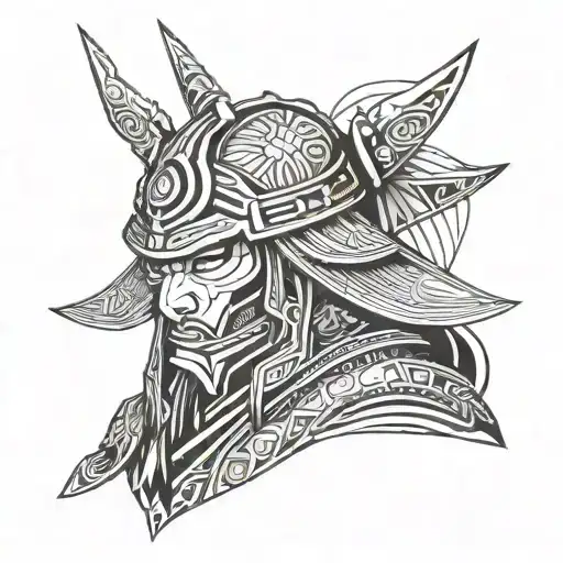 Geometric Samurai Warrior Face Front On The Back