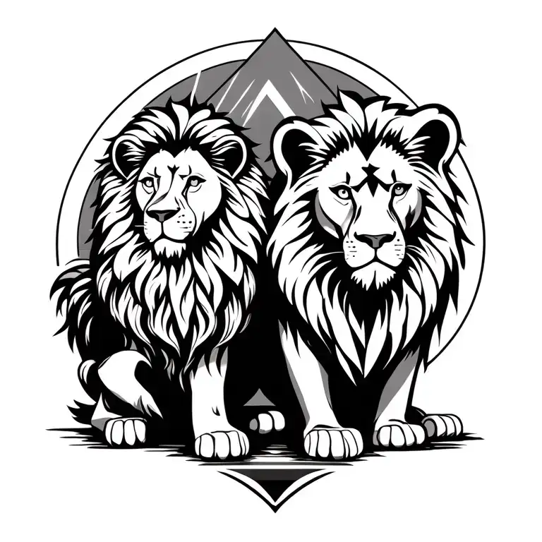 Lion And Grown Son Sitting