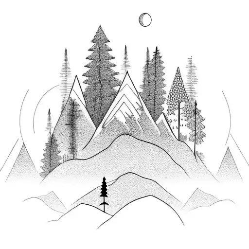 Mountain Scene With Trees And A Rising Moon