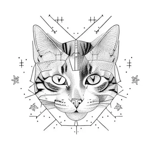 A Tattoo Featuring A Cat And Gemini Constellation Intertwined