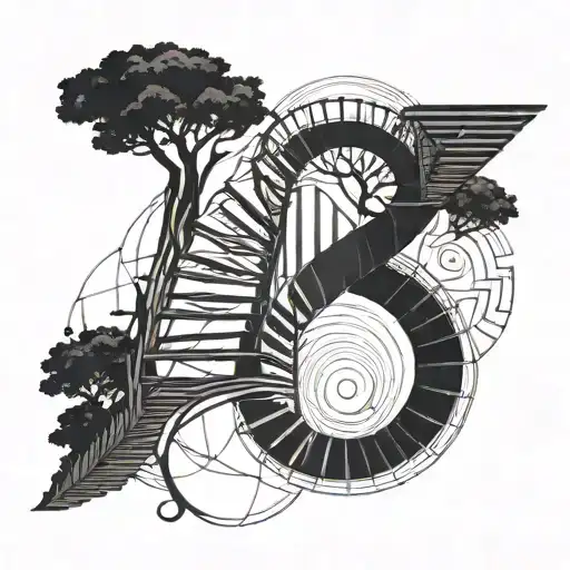 Tree With A Spiral Staircase And Light On Top