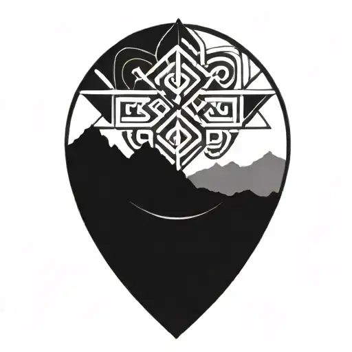 The Karmic Knot Is Intertwined With A Four-leaf Clover In Front Of A Mountain Peak