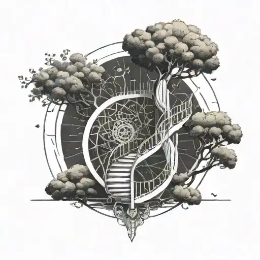 Tree With A Spiral Staircase And Astral Design