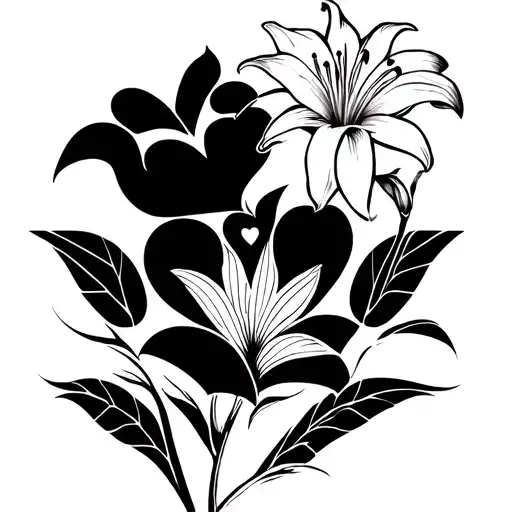 Cat Paw Heart And Lily Flower In The Background