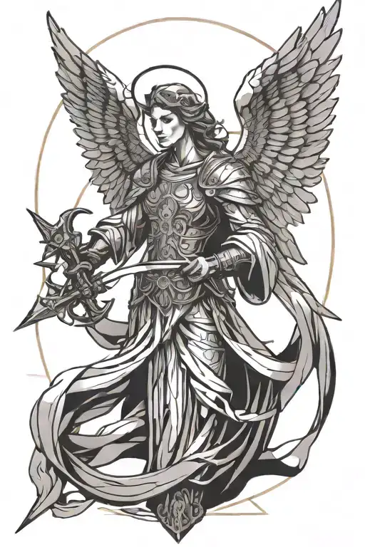 Angel With Wings Spread Wide Open Wings Holding Sword
