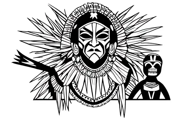 African Mask Witch Doctor Holding A Voodoo Doll