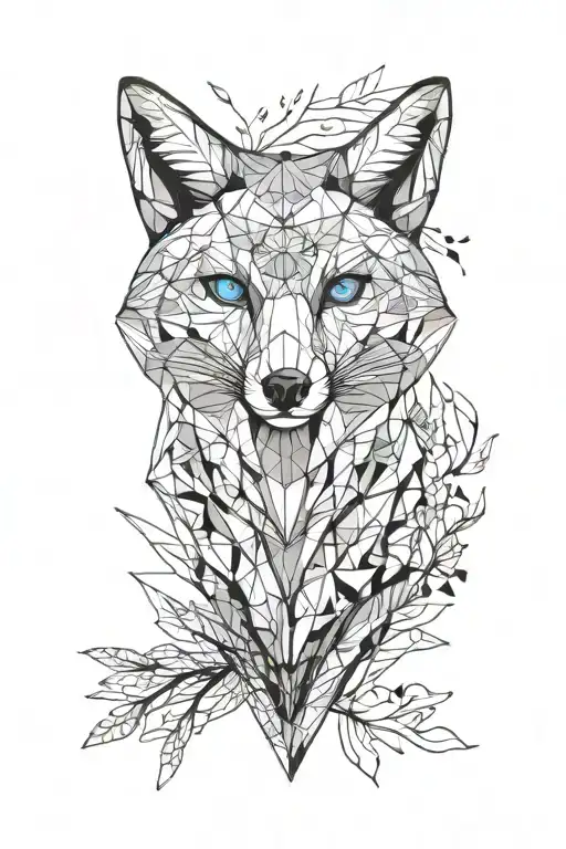 Geometric Fox Head With Pale Blue Eyes And Surrounded By Trees