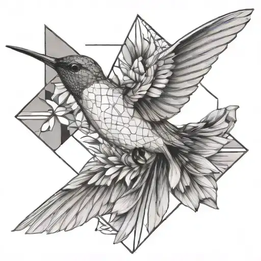 Hummingbird Flying With Lotus Flower