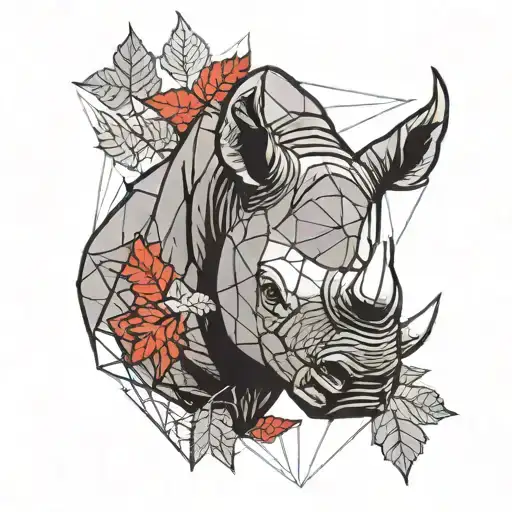 Black Rhino Head With Red Maple Leafs Surrounding It