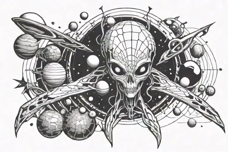 Alien Surrounded By Planets Orbiting Each Other