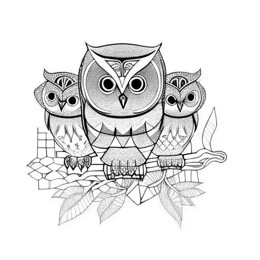 Owl Holding Two Small Owls Band Maori Style