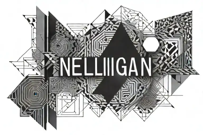 The Word 'Nelligan' With A Geometric Background Black And White